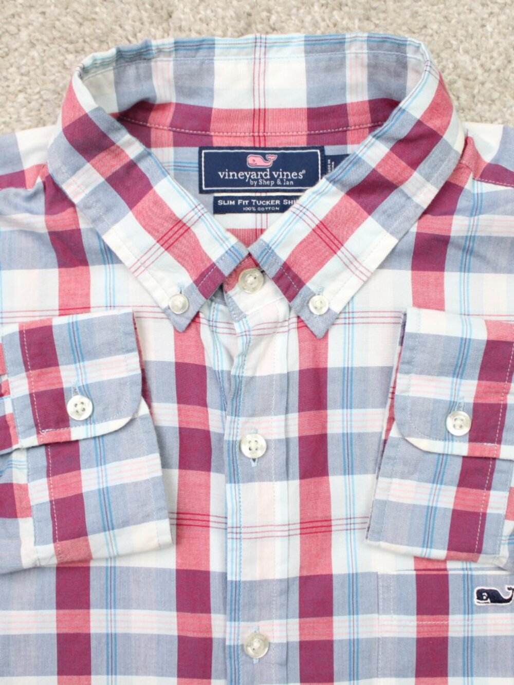 Vineyard Vines Shirt Men Large Red/Blue Patriots Point Plaid Slim-Fit Tucker L/S